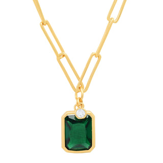 Tai Emerald & Cz Bezel Charm Gold Link Necklace - Shop Doll OC