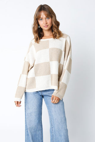 Olivaceous Checkered Pullover Sweater - Shop Doll OC