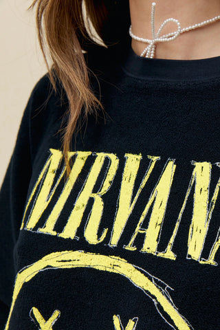 Daydreamer Nirvana Smiley Reverse Raglan Crew - Shop Doll OC