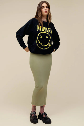 Daydreamer Nirvana Smiley Reverse Raglan Crew - Shop Doll OC