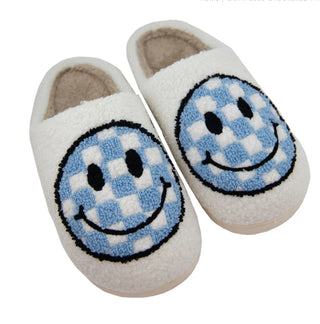 Katydid Light Blue Checkered Happy Face Slippers - Shop Doll OC