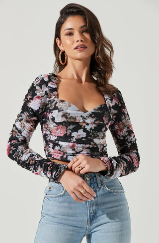 ASTR ERICA FLORAL RUCHED TOP - Shop Doll OC